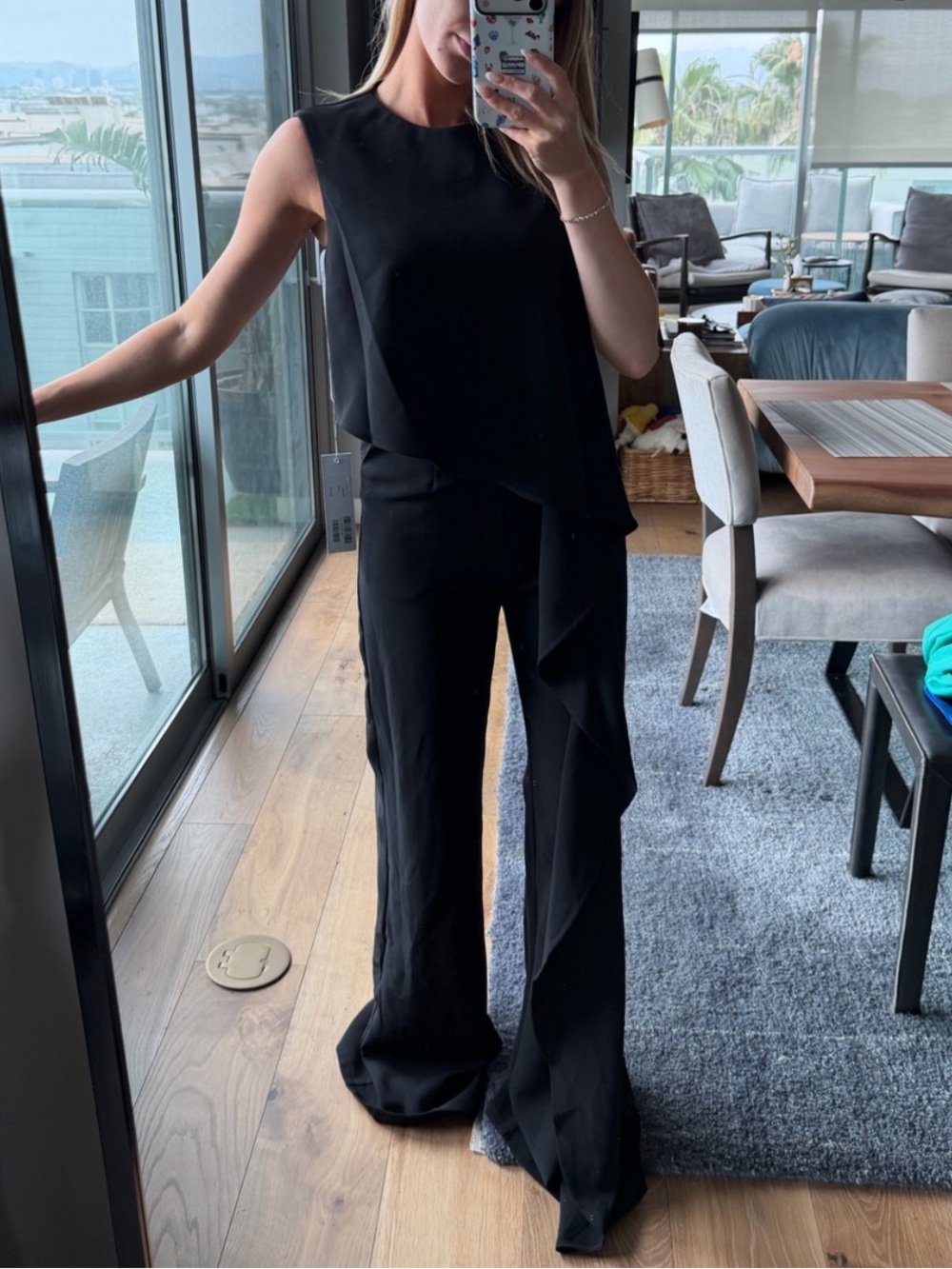 NWT Jovani 23164 Jewel Neck Ruffled Jumpsuit black